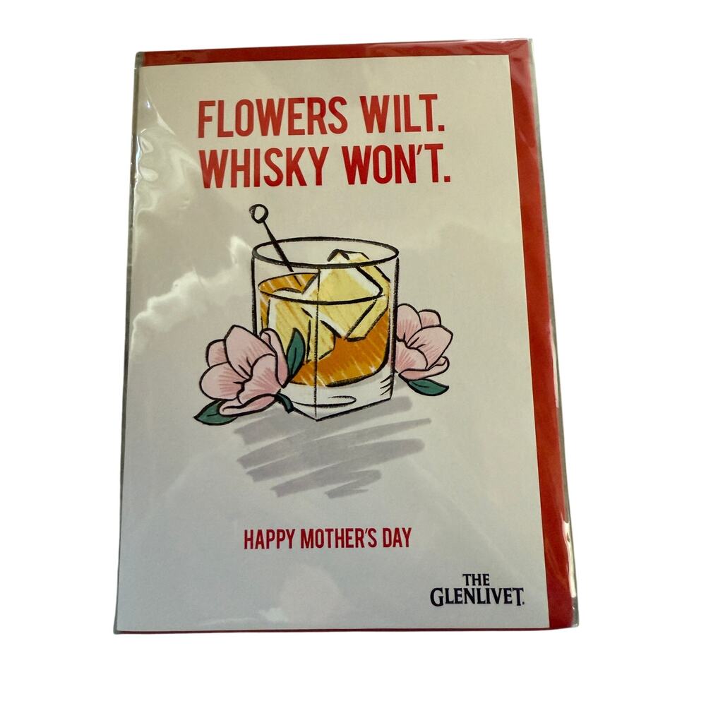 NEW Sealed Glenlivet Mothers Day Card Flowers Wilt Whisky Won't